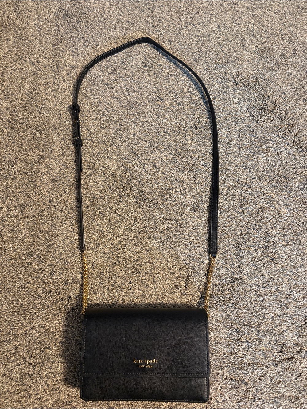 kate spade Black Leather Crossbody with Gold Chain Strap NWOT